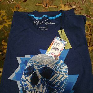 Robert Graham t shirt skull logo large navy NWT